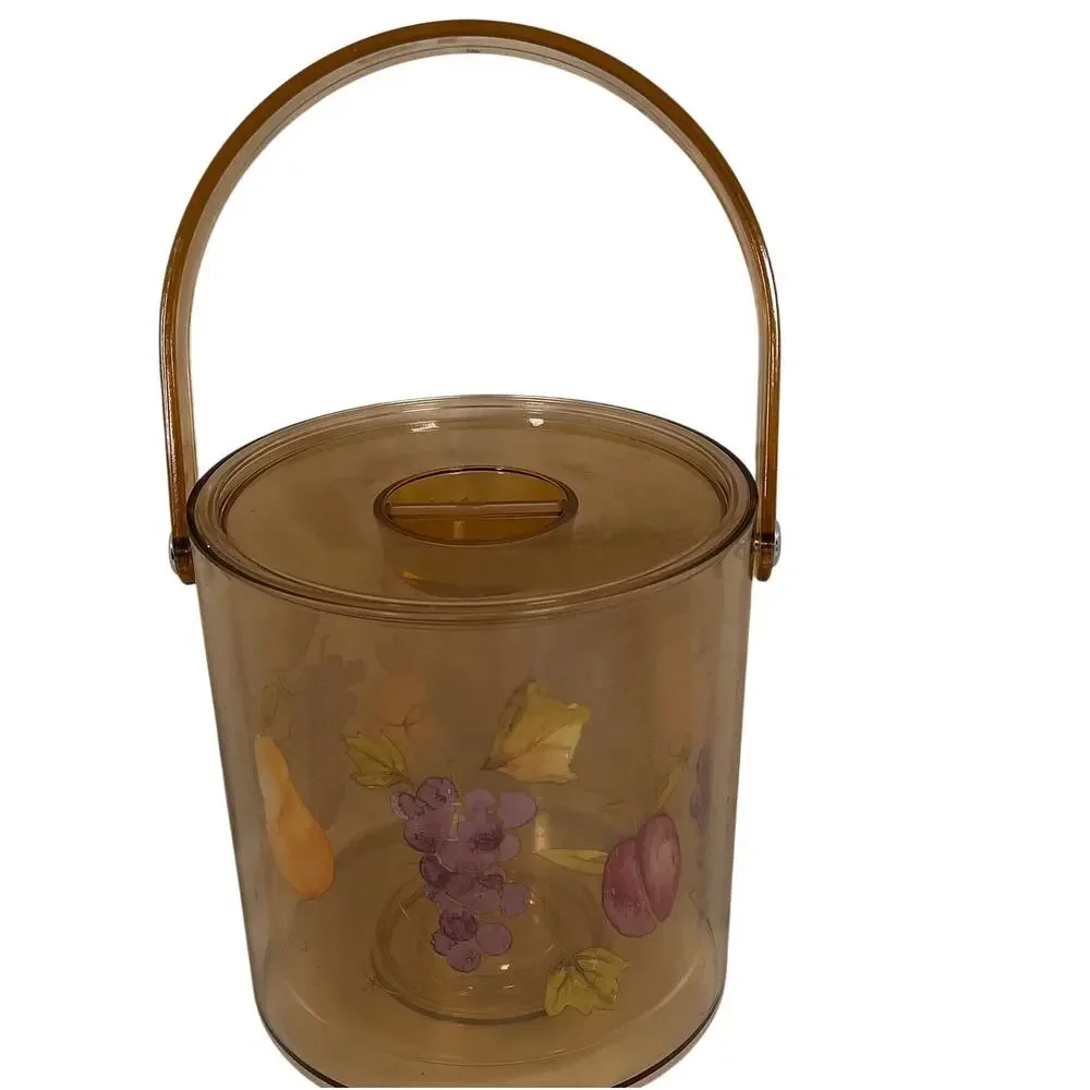 Vintage Lucite Acrylic Ice Bucket Tutti Fruitti Design Grapes Pears Plums MCM
